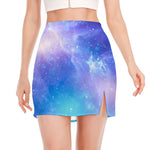 Blue Light Nebula Galaxy Space Print Side Slit Mini Skirt