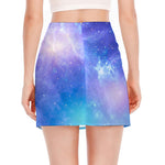 Blue Light Nebula Galaxy Space Print Side Slit Mini Skirt