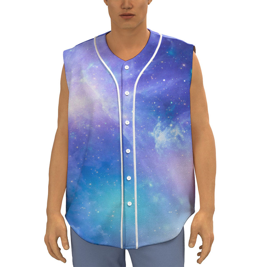 Blue Light Nebula Galaxy Space Print Sleeveless Baseball Jersey