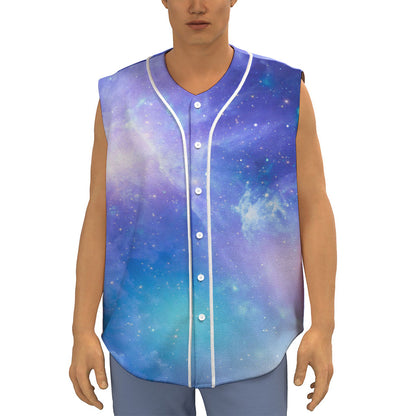 Blue Light Nebula Galaxy Space Print Sleeveless Baseball Jersey