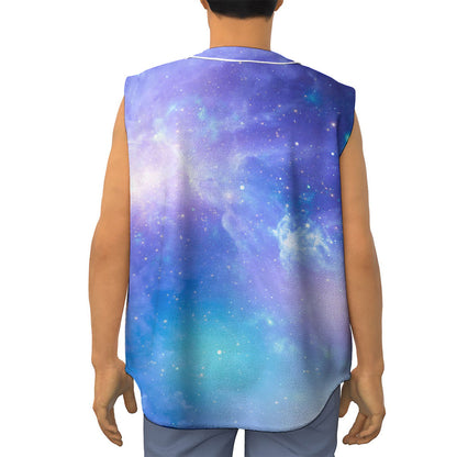 Blue Light Nebula Galaxy Space Print Sleeveless Baseball Jersey