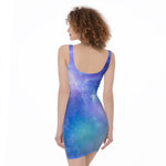 Blue Light Nebula Galaxy Space Print Sleeveless Bodycon Dress