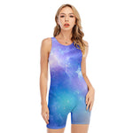 Blue Light Nebula Galaxy Space Print Sleeveless One Piece Swimsuit