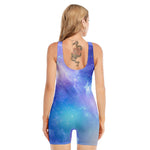 Blue Light Nebula Galaxy Space Print Sleeveless One Piece Swimsuit