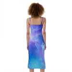 Blue Light Nebula Galaxy Space Print Slim Fit Midi Cami Dress
