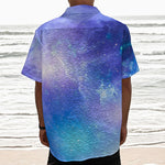 Blue Light Nebula Galaxy Space Print Textured Short Sleeve Shirt