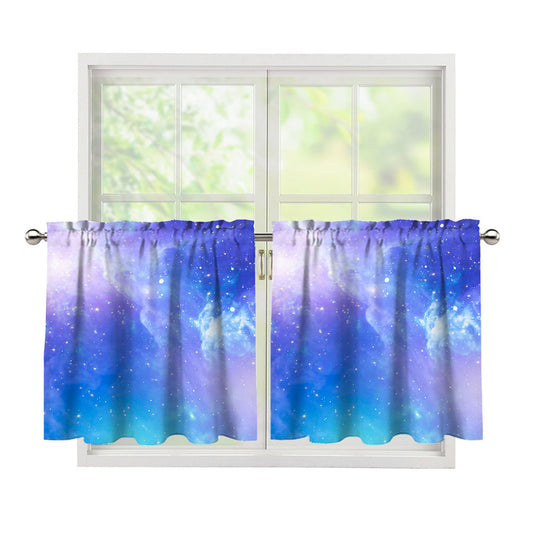 Blue Light Nebula Galaxy Space Print Tier Curtains