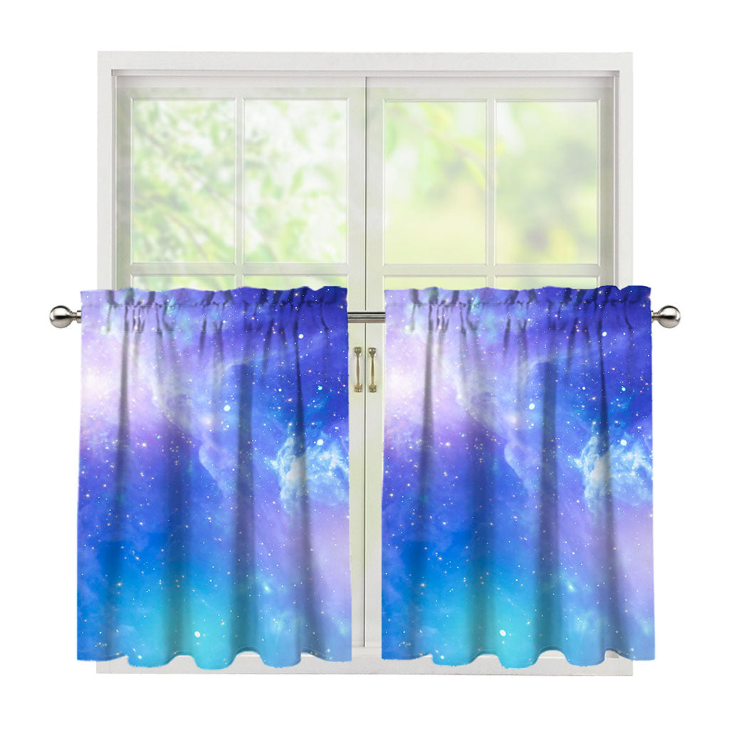 Blue Light Nebula Galaxy Space Print Tier Curtains