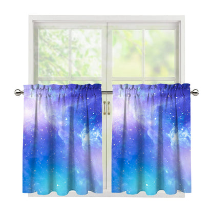 Blue Light Nebula Galaxy Space Print Tier Curtains