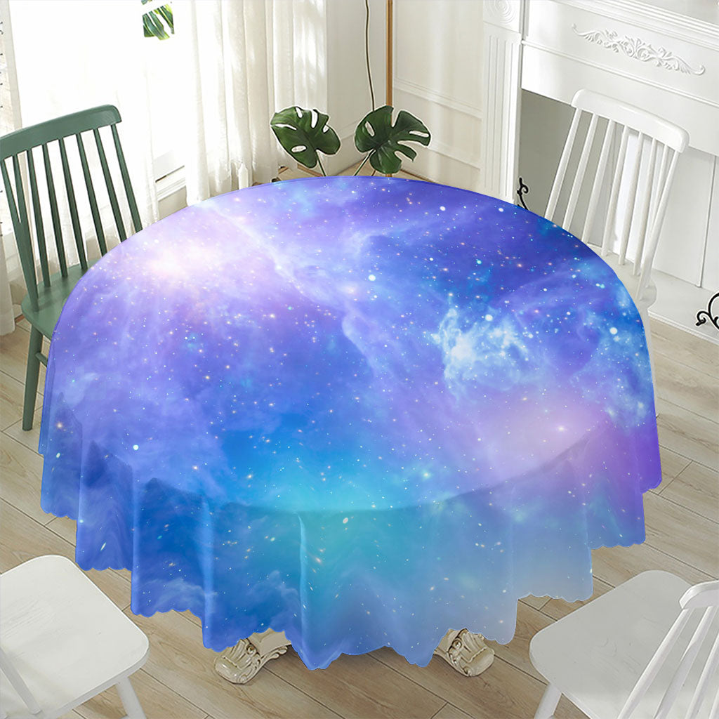 Blue Light Nebula Galaxy Space Print Waterproof Round Tablecloth