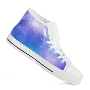 Blue Light Nebula Galaxy Space Print White High Top Sneakers