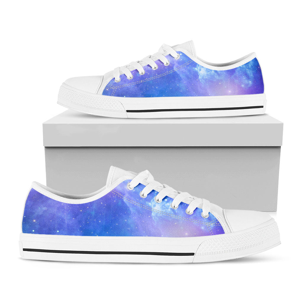 Blue Light Nebula Galaxy Space Print White Low Top Sneakers