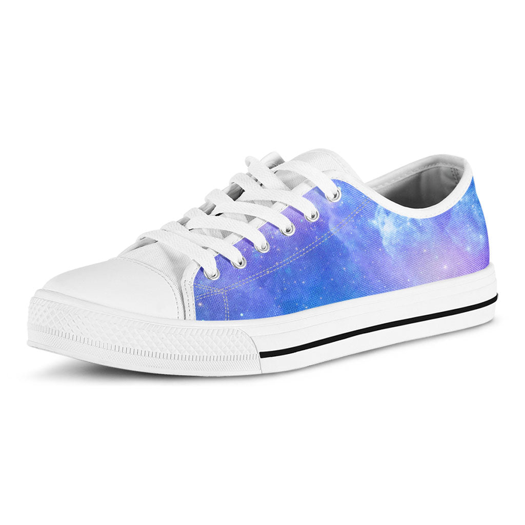 Blue Light Nebula Galaxy Space Print White Low Top Sneakers