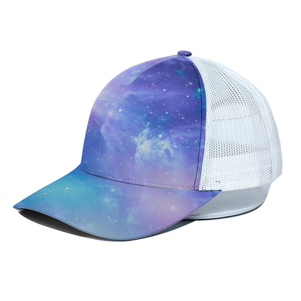 Blue Light Nebula Galaxy Space Print White Mesh Trucker Cap