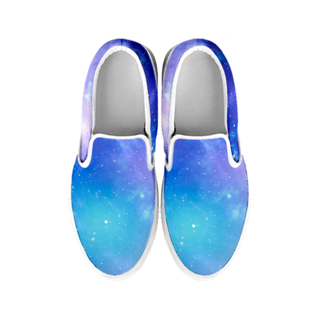 Blue Light Nebula Galaxy Space Print White Slip On Sneakers