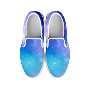 Blue Light Nebula Galaxy Space Print White Slip On Sneakers