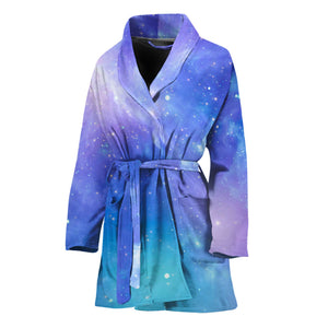 Blue Light Nebula Galaxy Space Print Women's Bathrobe