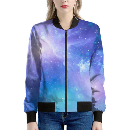 Blue Light Nebula Galaxy Space Print Women's Bomber Jacket