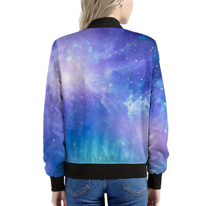 Blue Light Nebula Galaxy Space Print Women's Bomber Jacket