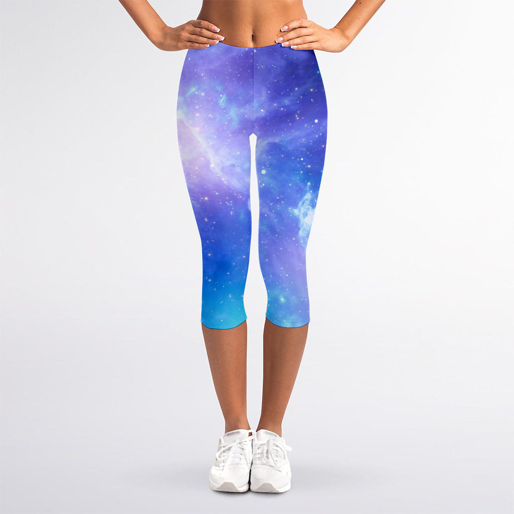 Blue Light Nebula Galaxy Space Print Women's Capri Leggings