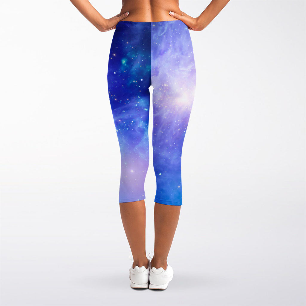 Blue Light Nebula Galaxy Space Print Women's Capri Leggings