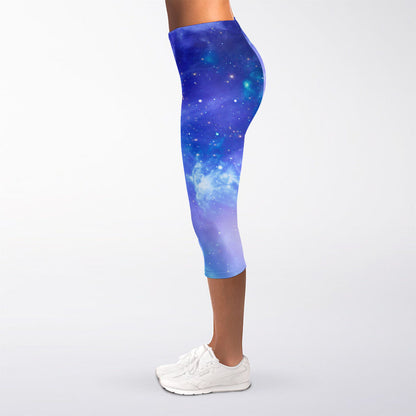 Blue Light Nebula Galaxy Space Print Women's Capri Leggings