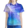 Blue Light Nebula Galaxy Space Print Women's Polo Shirt