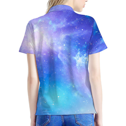 Blue Light Nebula Galaxy Space Print Women's Polo Shirt
