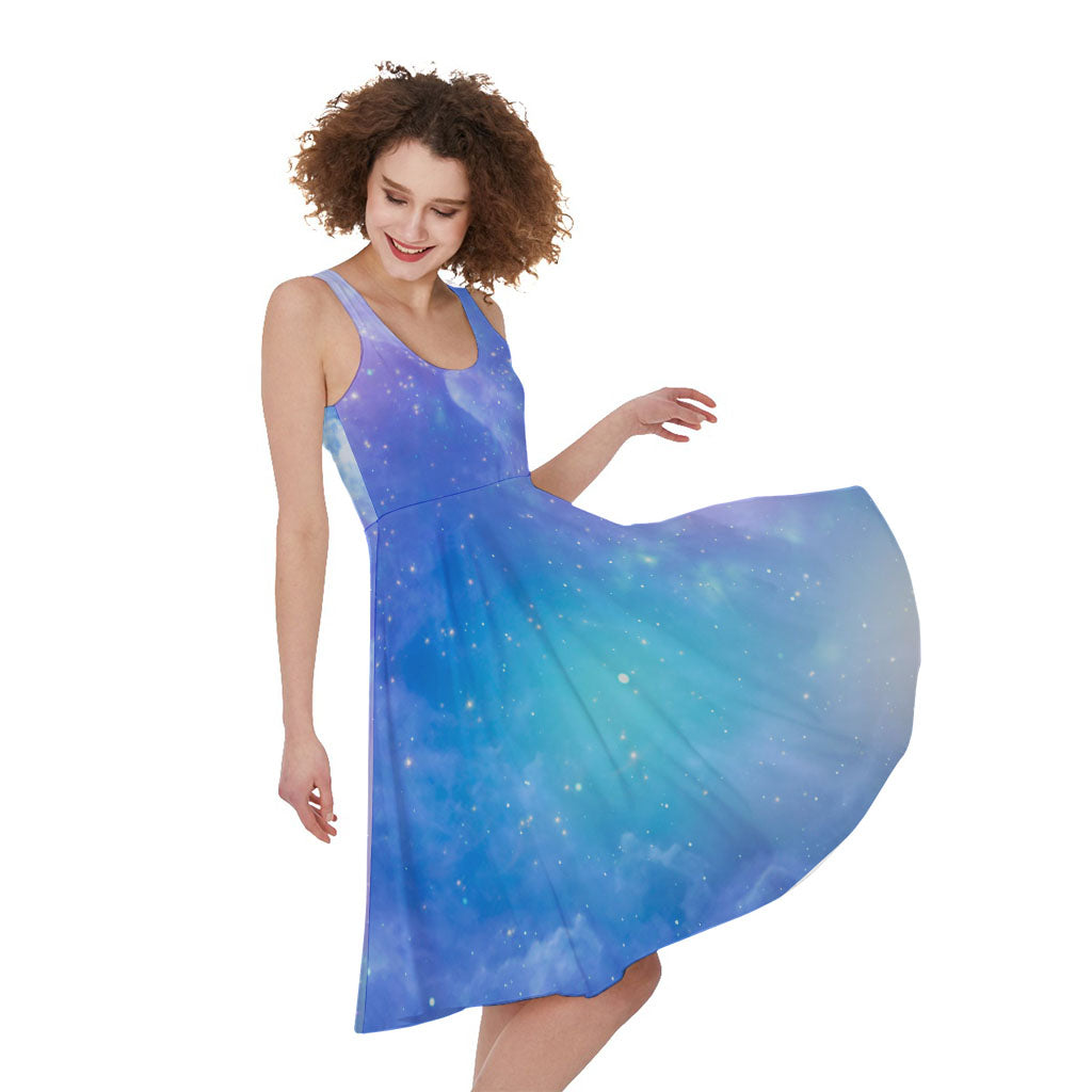 Blue Light Nebula Galaxy Space Print Women's Sleeveless Dress
