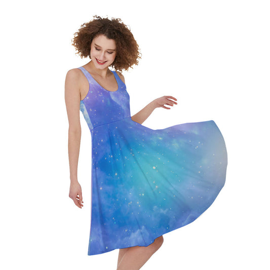 Blue Light Nebula Galaxy Space Print Women's Sleeveless Dress