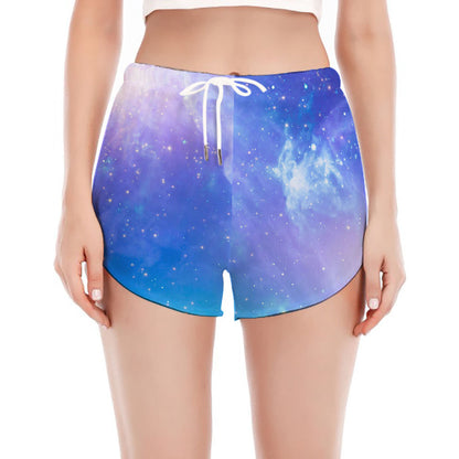 Blue Light Nebula Galaxy Space Print Women's Split Running Shorts