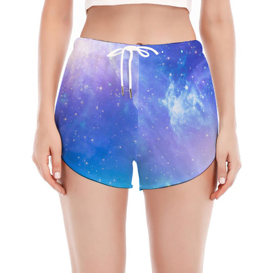 Blue Light Nebula Galaxy Space Print Women's Split Running Shorts