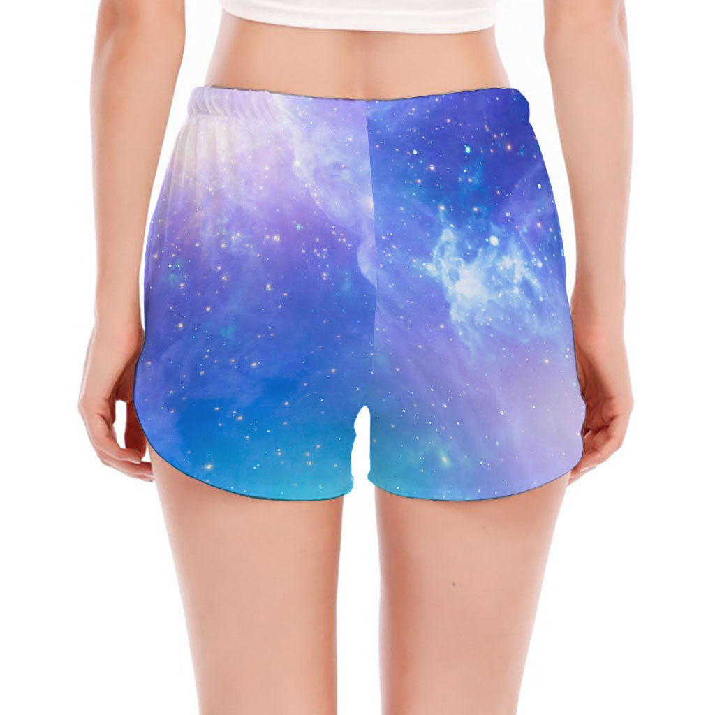 Blue Light Nebula Galaxy Space Print Women's Split Running Shorts