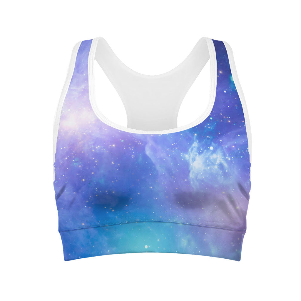 Blue Light Nebula Galaxy Space Print Women's Sports Bra