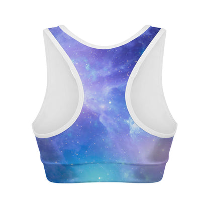 Blue Light Nebula Galaxy Space Print Women's Sports Bra