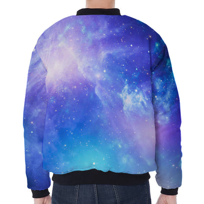 Blue Light Nebula Galaxy Space Print Zip Sleeve Bomber Jacket
