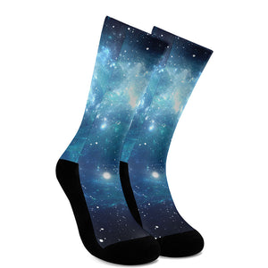 Blue Light Sparkle Galaxy Space Print Crew Socks