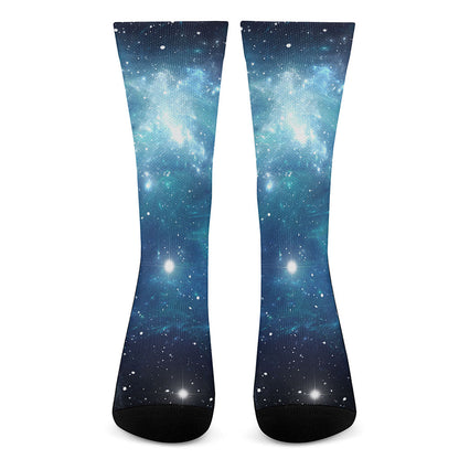 Blue Light Sparkle Galaxy Space Print Crew Socks
