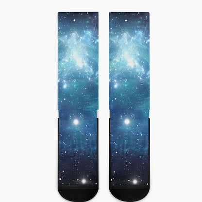 Blue Light Sparkle Galaxy Space Print Crew Socks