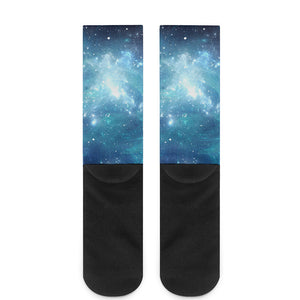 Blue Light Sparkle Galaxy Space Print Crew Socks