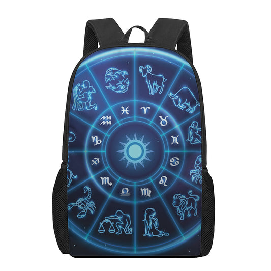 Blue Light Zodiac Circle Print 17 Inch Backpack