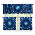 Blue Light Zodiac Circle Print 3 Piece Kitchen Curtains