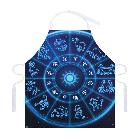 Blue Light Zodiac Circle Print Adjustable Apron