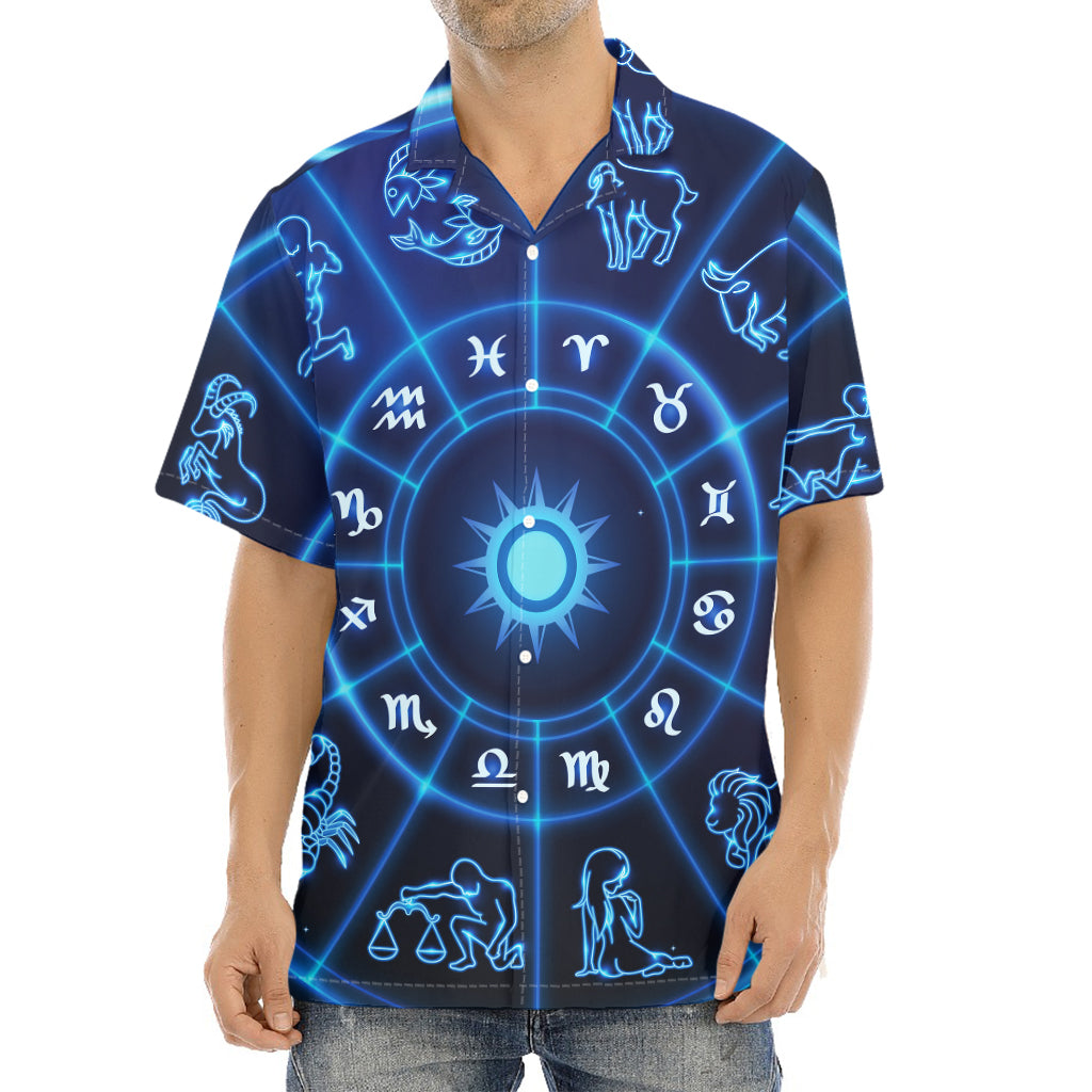 Blue Light Zodiac Circle Print Aloha Shirt