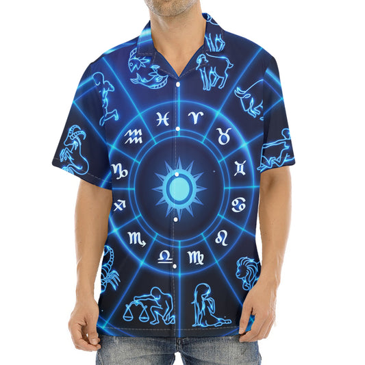 Blue Light Zodiac Circle Print Aloha Shirt
