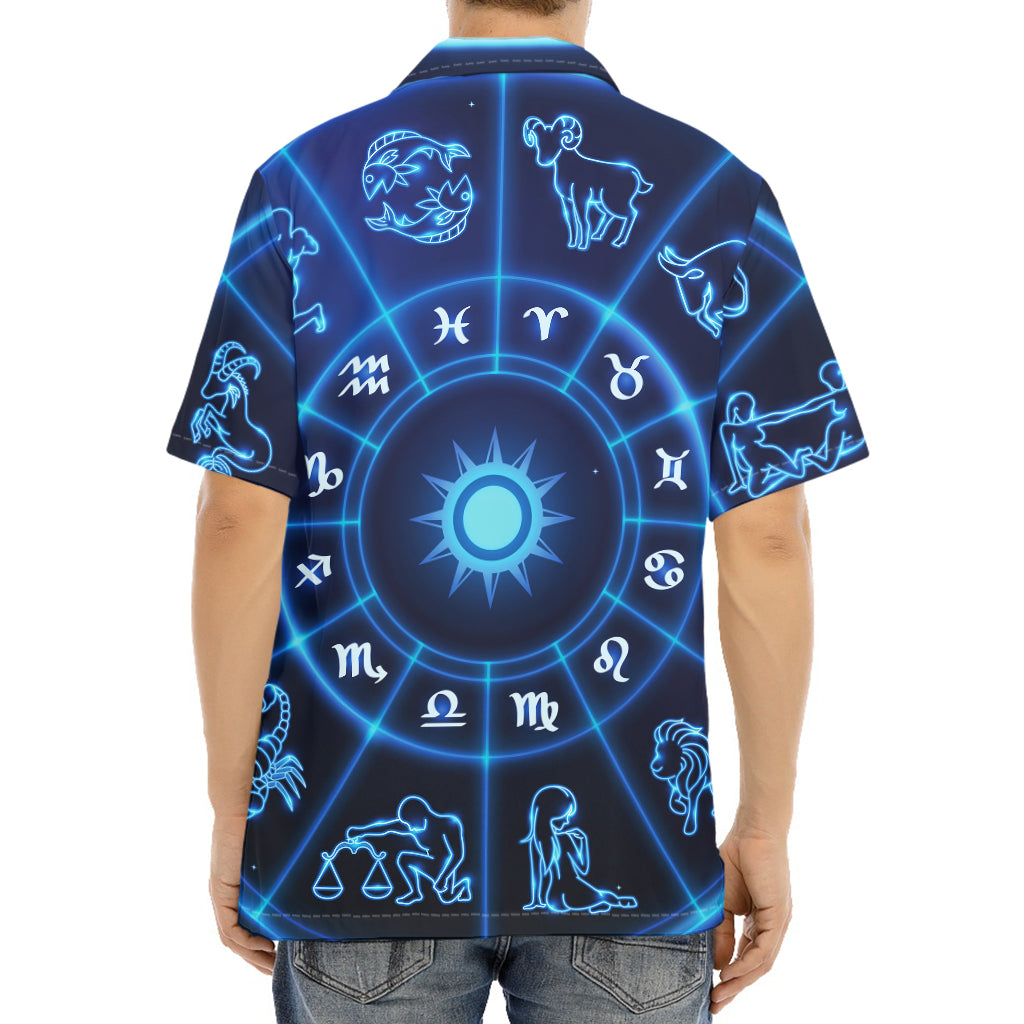 Blue Light Zodiac Circle Print Aloha Shirt
