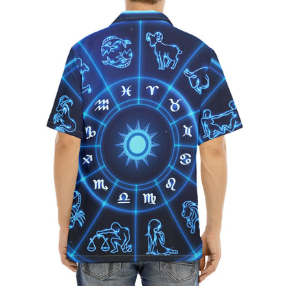 Blue Light Zodiac Circle Print Aloha Shirt