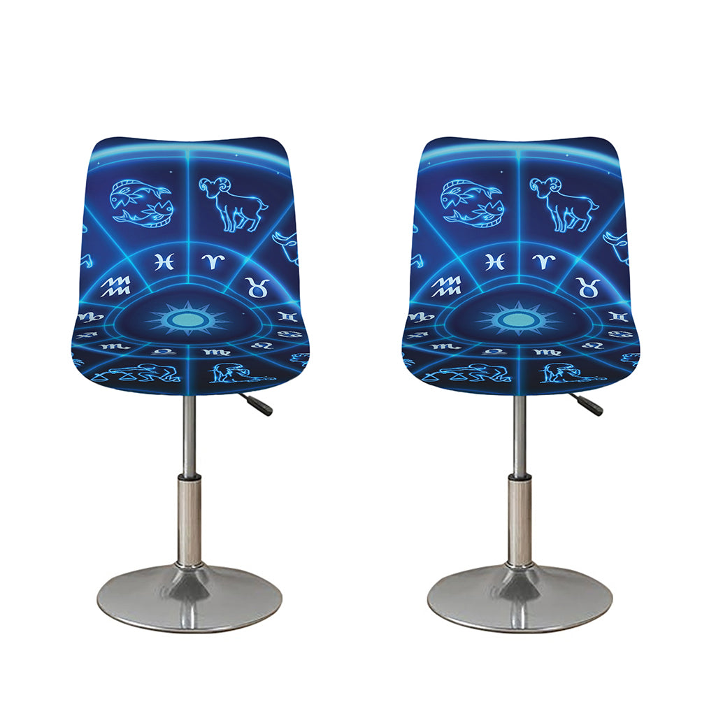 Blue Light Zodiac Circle Print Bar Stool Covers