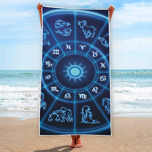 Blue Light Zodiac Circle Print Beach Towel