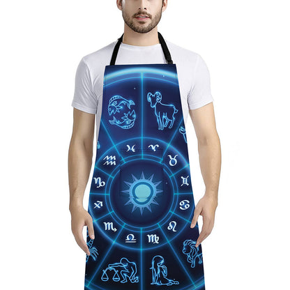 Blue Light Zodiac Circle Print Bib Apron With Pocket